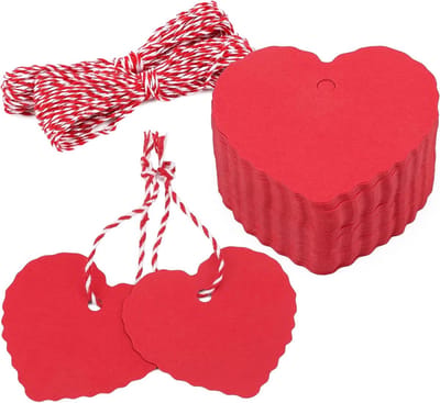 Hartvormige Hangers - 100 Stuks Rode Cadeau Hangers, 6.5 x 6 cm Trouwpennants met 20 m Rode en Witte Koord voor Valentijnsdag, Moederdag of DIY Creaties en Prijslabels