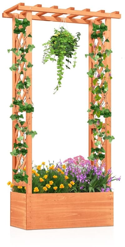 Plantenbak met klimrek - Bloembak - Weerbestendig - Met trellis - Buiten - Plantenrek - Rechthoekig - Oranje