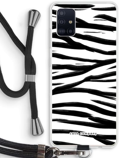 Case Company® - Hoesje met koord geschikt voor Samsung Galaxy A51 4G hoesje met Koord - Zebra pattern - Telefoonhoesje met Zwart Koord - Bescherming aan alle Kanten en Over de Schermrand