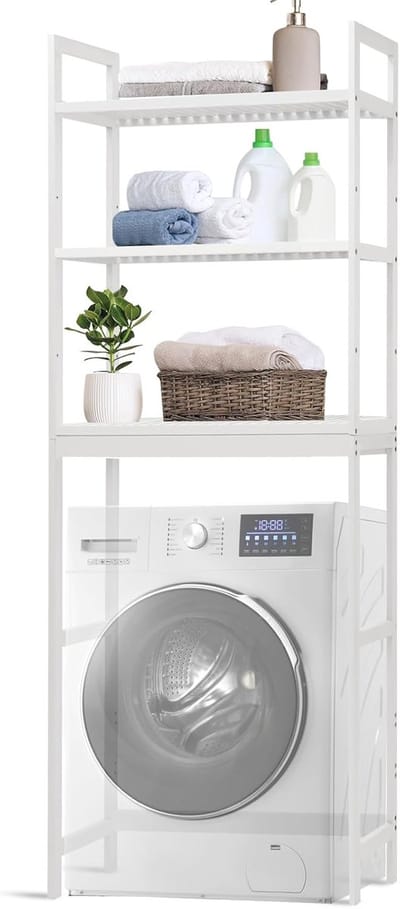 Wasmachinekast - Wasmachine rek - Badkamer Organisatie - Stabiele Constructie - 66 x 26 x 170 cm - Wit