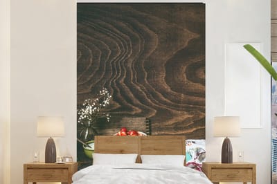 Behang - Fotobehang Rustiek - Fruit - Keukengerei - Aardbei - Breedte 200 cm x hoogte 300 cm