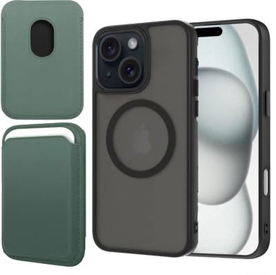 Hoesje + Pasjeshouder geschikt voor iPhone 15 - Portemonnee geschikt voor MagSafe - Magnetisch - Pasjes Houder - Creditcardhouder - Groen