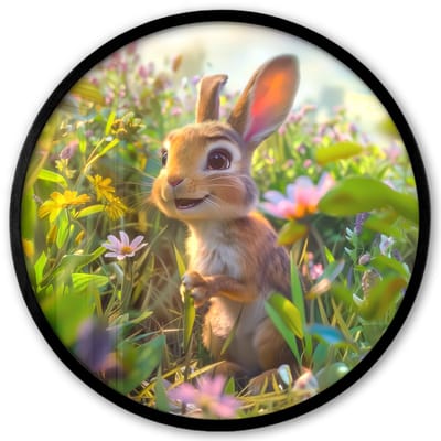 Poster in lijst Rond - Fotolijst 40x40 cm - Posters - Konijn - Dieren - Natuur - Ronde posterlijst zwart - Decoratie - Wanddecoratie woonkamer - Muurdecoratie slaapkamer