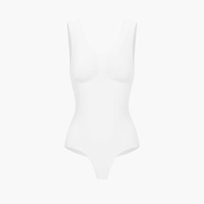 cfab - Tanktop bodysuit met corrigerende werking en strikje - Wit - XS - Corrigerende Body - Naadlos - corrigerend ondergoed dames