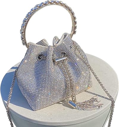 Dames Avondtas Met Strass - Glitter Clutch Voor Feesten - 17x11x15cm - Met Afneembare Schouderband - Trouw & Party Accessoire - Zilver