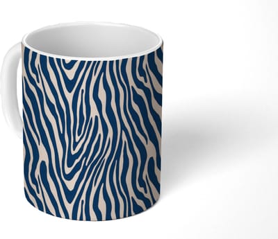 Mok - Koffiemok - Zebra - Patroon - Blauw - Beige - Mokken - 350 ML - Beker - Koffiemokken - Theemok