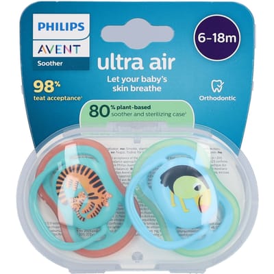 Philips Avent Ultra Air – Ademend en lichtgewicht fopspeen (6-18 mnd) – 2 stuks - SCF087/11
