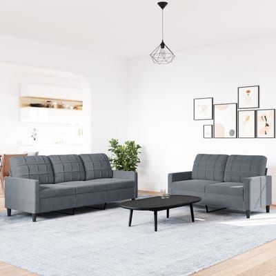 vidaXL - 2-delige - Loungeset - met - kussens - fluweel - donkergrijs