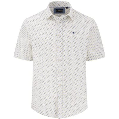 Fynch-Hatton Overhemd Striped Squares Pattern Short Sleeve Kent Collar Vivid Yellow / male
