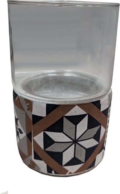 Windlicht - theelicht - portugese tegels - glas met aardewerk - hoogte 18 cm - diameter 11 cm