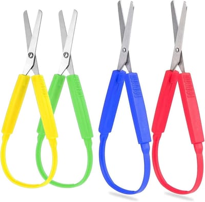 Ergonomische scharen voor kleine handen - 4-delige set met ringhandvat en elastische grip, ideaal voor knutselen en handwerk