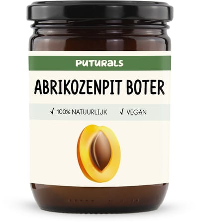 Puturals Abrikozenpit Boter 100% Natuurlijk - 500ml - Hydrateert en Verzorgt Droge Huid - Rijk aan Vitaminen en Vetzuren - Natuurlijk Alternatief voor Body Butter en Bodylotion - Bruine Glazen Pot