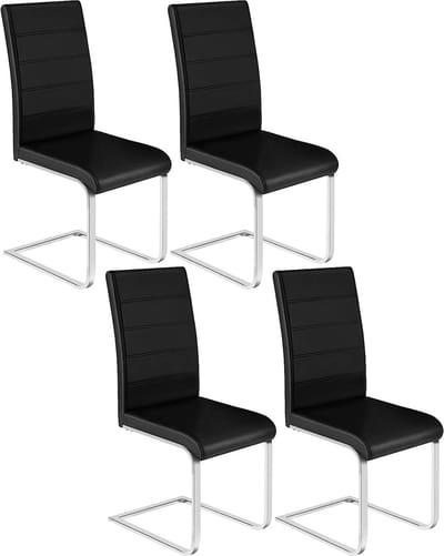 Eetkamerstoelen Set van 4 - Schommelstoel - Stoelen met hoge rugleuning - Zwart kunstleer - Stabiel, Ergonomisch, Vloervriendelijk - 41 cm x 100 cm x 55,5 cm