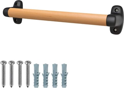Houten Handgrepen voor Binnen - 12" Zwarte Ronde Trapleuning voor Rolstoeltoegankelijkheid, Veiligheidsgrip voor Speeltuinen en Trappen