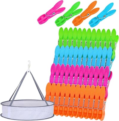 48 Stuks Wasknijpers met Tas - Winddichte Plastic Wasknijpers voor Kledinglijnen en Hangers, Duurzaam en Lichtgewicht