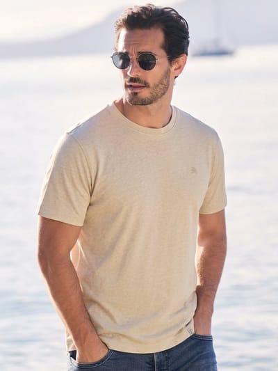 LERROS T-shirt van een mix van katoen en linnen met een moderne two-tone-look , Maat: L , Kleur: GRAVEL BEIGE , 73% katoen, 27% linnen