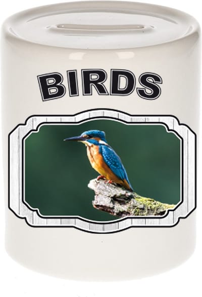 Dieren liefhebber ijsvogel zittend spaarpot 9 cm jongens en meisjes - keramiek - Cadeau spaarpotten vogels liefhebber