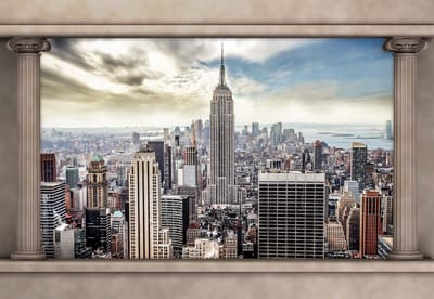 Fotobehang New York City View Pillars | XXL - 312cm x 219cm | 130g/m2 Vlies