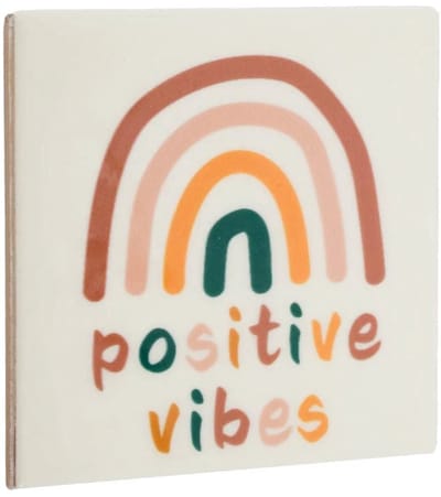 Spreuktegeltje positive vibes | regenboog | 10,5x10,5x0,5cm