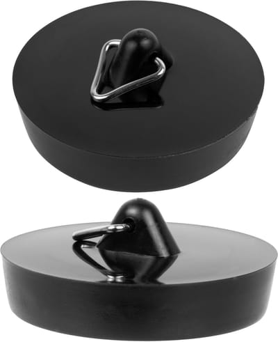 Spoelbakstop, Keukengootsteenplug voor afvoeren Ø 45.5 tot 42 mm, Set van 2, PVC, Zwart, Keukenplug, Wastafelplug, Keukengootsteenstopper, Afvoerplug, drain plug stopper, drain cover home