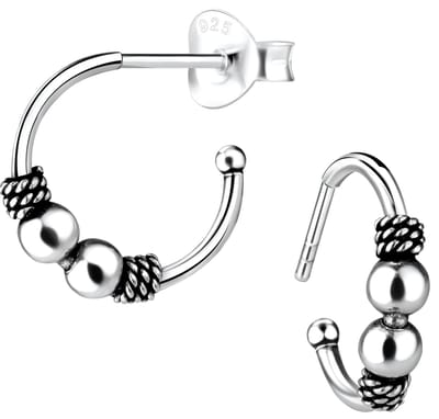 Joy|S - Zilveren Bali oorringen stud - 2 balletjes - 14 mm - geoxideerd