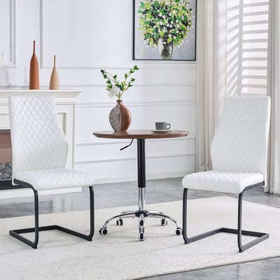 Eetkamerstoelen - Set Van 2 - Gestoffeerde eetkamerstoel - Eettafelstoel - Eetkamerstoelen - Met hoge rugleuning - PU - Antislip - Metalen stoelpoten - Modern Design - Wit, zwart