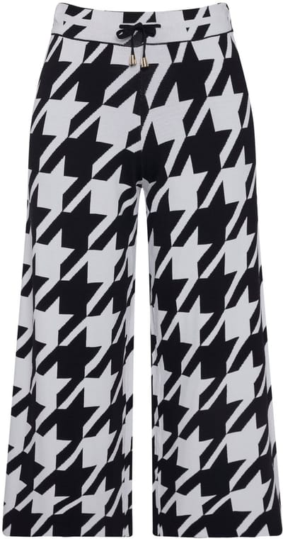 Ulla Popken - Dames - gebreide broek pied-de-poule dessin elastische band - Zwart - Maat 42+
