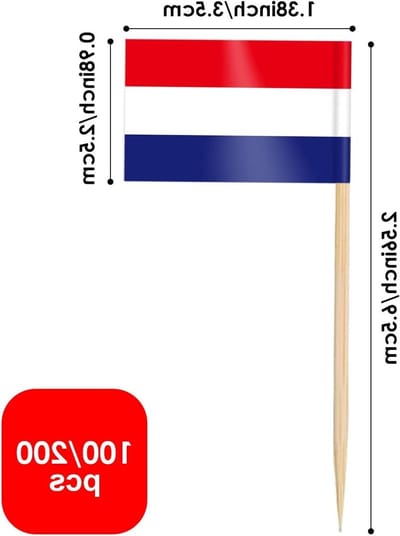 100/200 Stuks Nederlandse Vlag Tandenstokers Cake Toppers voor Feestdecoraties, Cocktailprikkers voor Sandwiches en Cupcakes, Wereldbeker Party Benodigdheden