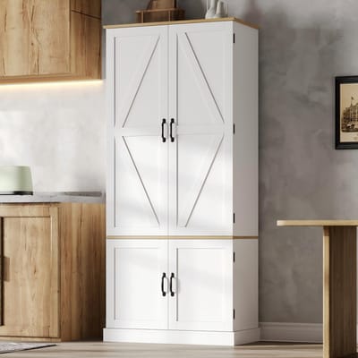 REDOM - Hoge opbergkast - Bewegingssensorverlichting - Verstelbare planken en lades - Moderne minimalistische stijl - Keuken en woonkamer - MDF - Wit - 80 x 40 x 180 cm