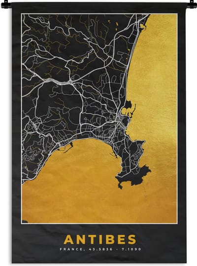 Wandkleed - Wanddoek - Antibes - Frankrijk – Kaart – Plattegrond – Stadskaart - 120x180 cm - Wandtapijt