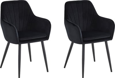 Colenis® - Melissa Eetkamerstoel - Set Van 2 - Zwart - Fluweel - Velvet - Industrieel - Met armleuning