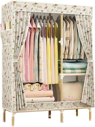 Draagbare Kleerkast - Stoffen Kast - Kleding Opbergen - Massief Houten Frame - 155 x 100 cm - Veelkleurig