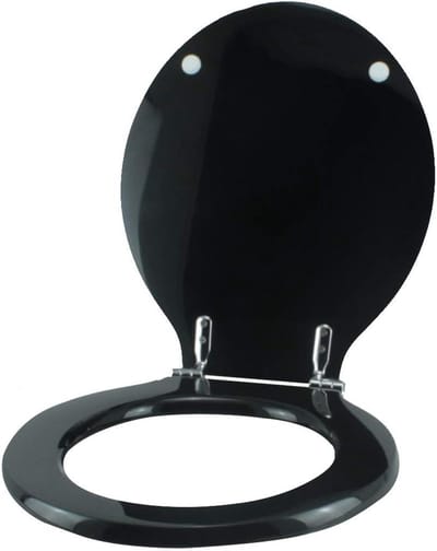 Houten Toiletbril met Polyester Coating Zwart Chroom Scharnieren
