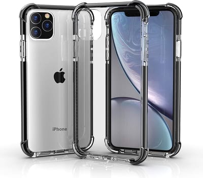 ShieldCase bumper shock case geschikt voor Apple iPhone 12 / 12 Pro hoesje - Doorzichtig hoesje met gekleurde randen - Schokbestendig - Transparant / zwart