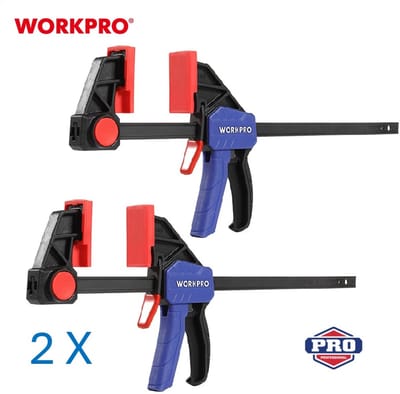 WORKPRO Snelspan Lijmklem Set 2 stuks 300 mm Eenhandsklem Omschakelbaar naar Spreider Versterkt Nylon 68 kg Klemdruk WP201025