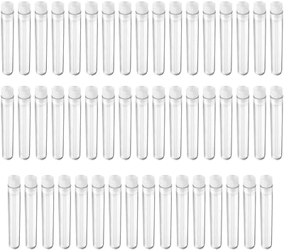 Set van 50 Lege Plastic Probuizen met Deksel - Transparante Testbuizen 12 x 100 mm, 10 ml, Ideaal voor Creatieve Projecten en Wetenschappelijke Experimenten
