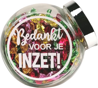 Snoeppot Gevuld met Verpakte Zuurtjes | Tekst: 'Bedankt voor je inzet' | Waarderingscadeau | Bedankje Zorg/Leerkracht | Personeel/Vrijwilliger en Collega