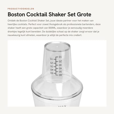 Dailygoods- Cocktailshaker 500ML Grote Capaciteit - Boston Shaker - Cocktail Mixer - Antimors - Glanzende Oppervlakken - Nauwkeurig Mengen