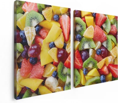 Artaza Canvas Schilderij Tweeluik Diverse Kleurrijke Fruit Achtergrond - 120x80 - Foto Op Canvas - Canvas Print