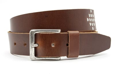 Stoere jeans riem cognac met studs - Dames riem - 5 cm breed - Leer - Jeans riem - Casual - Maat 95