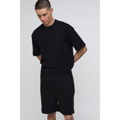 Oversized Boxy T-Shirt & Drop Crotch Shorts Set | Black | Size XS
