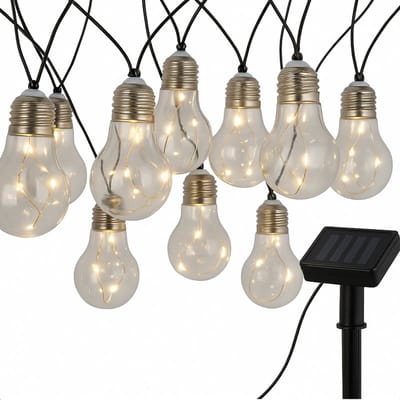Lomera Feestverlichting Solar - Warm Wit Licht - Transparante LED Lampen - Solar Oplaadbaar - Zonnepaneel Verlichting - Lichtsnoer Buiten - 10 LED Lampen - Aan-/uitschakelaar