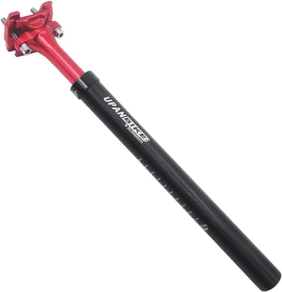 Fiets Zadelpen - Verende Zadelpen - Comfortabel Fietsen - Schokabsorberend - 400mm Lengte - Zwart/Rood