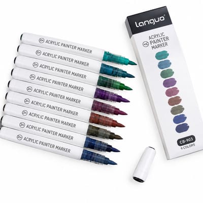 Acrylstiften - 9 kleuren - vloeibare inkt - voor journaling en tekenen - basisverpakking