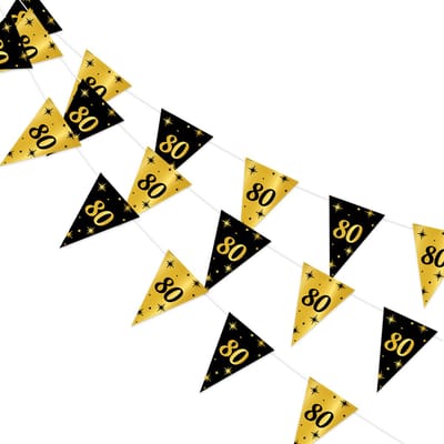 Q2P - Slingers - 80 Jaar - Verjaardag - Versiering - Decoratie - Feestversiering - Vlaggenlijn - Goud - Zwart