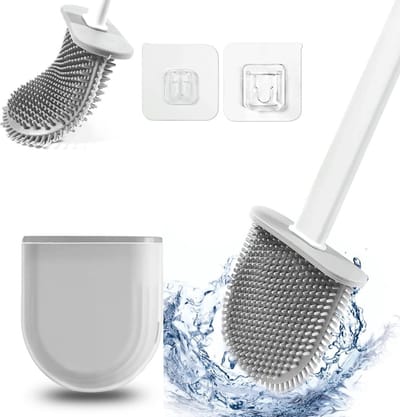 WC Borstel met houder zwart - WIT GRIJS toiletborstel - duurzame wc borstel - Duurzame toiletborstel