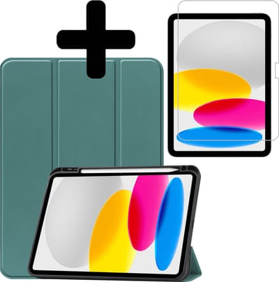 Hoes - Geschikt voor Apple iPad A16/A18 (2022/2025/2026) - 10.9 & 11 inch (10e, 11e & 12e generatie) - Met Screenprotector - Trifold Bookcase - Hard Cover Case - Met Uitsparing Geschikt voor Apple Pencil - Hardcover Book - Tablet Hoesje - Donkergroen