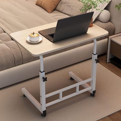 Verstelbare Rolbed Tafel - Laptop Bureau - Werken en Lezen - Met Wielen - 40x80cm - Wit