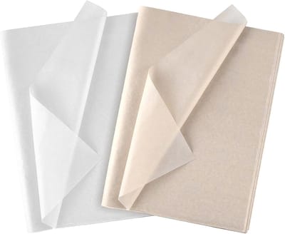 Zijdepapier, grote vellen van wit zijdepapier, kunstpapier, perfect voor geschenkverpakkingen, opslag, verpakking, kunst en handwerk (50 cm x 70 cm, 36 stuks wit, 36 stuks beige)