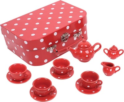 Bigjigs - Theeservies - Rood met witte stippen - Polka Dot - Porselein